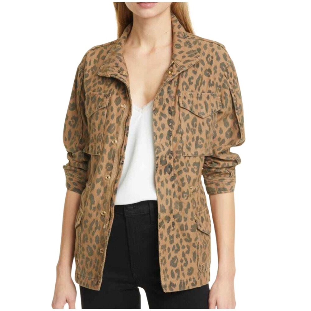 FRAME NWT Cheetah‎ Cargo Utility Jacket Leopard Print Cotton Women's L/G